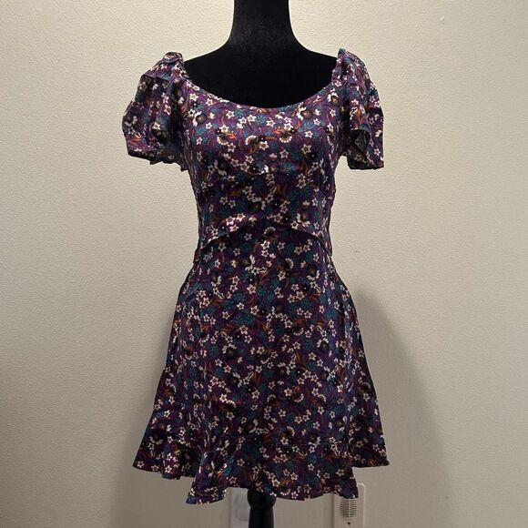 NWT XS Band Of The Free CORALINE PURPLE FLORAL CROSSOVER MINI DRESS - Picture 2 of 14